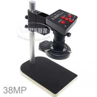 2019 Lastest 38.0MP HD Industrial Lab Microscope Camera 2K @24FPS HDMI, 1080P @60FPS HDMI / USB Output + 10X-100X C-mount Lens + 144 LED Ring Light