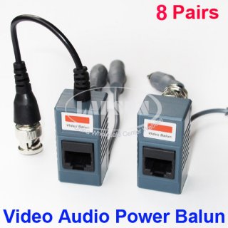 8 Pairs CCTV Video Power Audio Balun Adapter for UTP Cat5 6 Cable Coaxial BNC