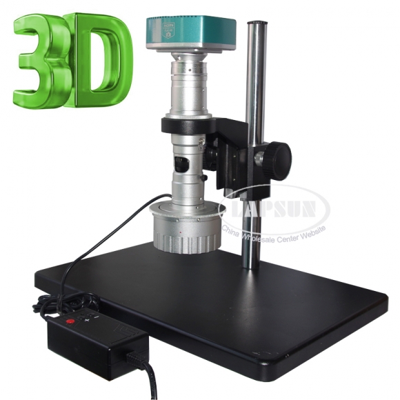 3D Stereo 1080P FULL HD Industrial Microscope Camera 180X C-MOUNT Lens + Metal Stand + LEDs Light with Brightness control box