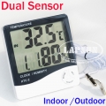 Indoor Outdoor Digital Thermometer Hygrometer LCD Dual Temperature Sensor HTC2