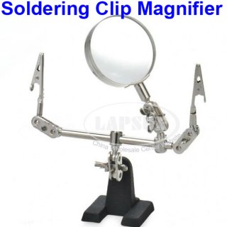 Hand Soldering Stand PCB Holder Clamp Clip Helping 5X Magnifying Magnifier Len