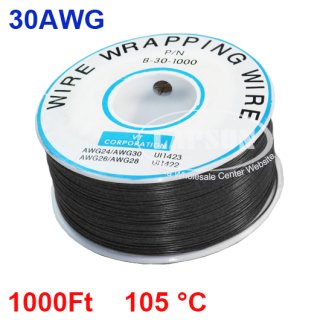 305m 1000Ft Black Tinned Plated Copper Wrapping Wire Cord Cable 30AWG Soldering