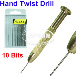 Copper Drill Bits Set Tools Metal Hand Twist Pen For Plastic Wood PCB w/ 10 Tips