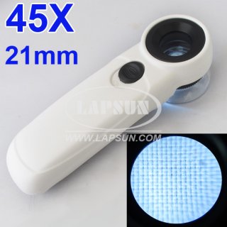 LED Light Illuminated 45X 21mm Pocket Jewelry Magnifier