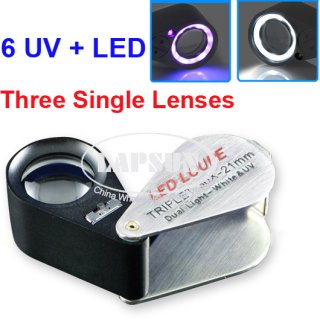30X 21mm High Quality Magnifier Jeweler Loupe Triplet Glass Lens LED + UV Light