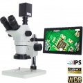 6745T Simul-Focal Stereo Microscope Set with Sony IMX385 HDMI HD WDR Industry C-Mount Video Camera 10.1" IPS V2 Monitor