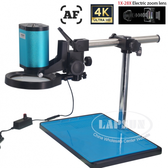 Lapsun 2024 4K HDMI LAN 60FPS Optical 28X Zoom Auto focus Focal Industry Microscope Camera Stand Light Set with Measurement