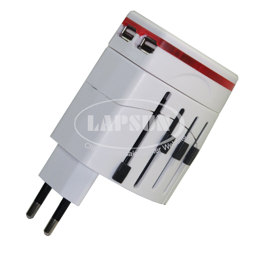 Global Travel Safety Adaptor Universal Power Plug US UK AU Euro Fuse 2 USB Port