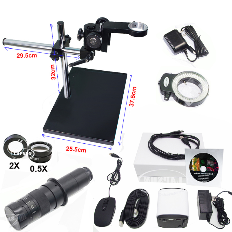 Auto Focus FULL HD 6MP SONY IMX291 Sensor HDMI USB digital microscope camera HDMI & USB Synchronous output + Universal Bracket + 5X-360X C-mount Lens + 144 LED Ring Light