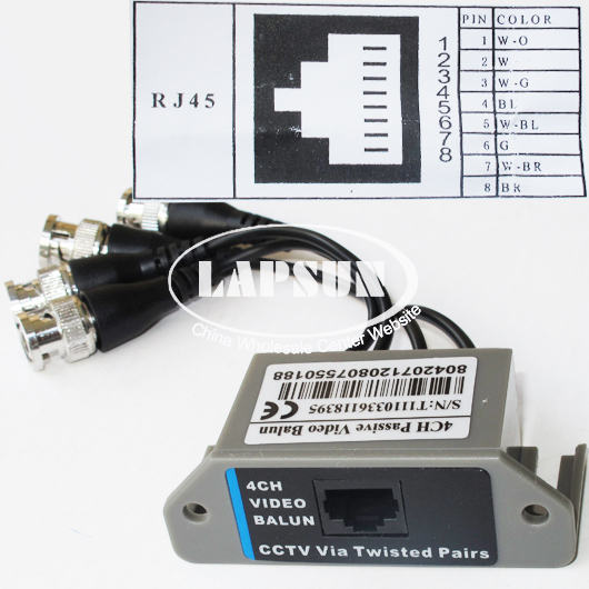 2 x UTP 4 Channel Passive Video Balun Transceive BNC to RJ45 CCTV Adapter X204
