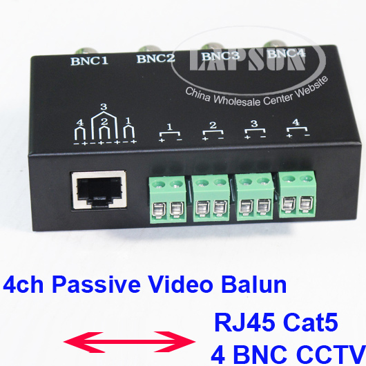 UTP 4CH Transceiver Passive CAT5 RJ45 BNC CCTV Adapter Q-204 + 4pcs Video Balun