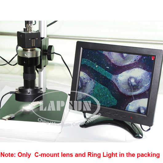 5-120X Zoom C-MOUNT Lens + LED Ring Light for Industrial Lab Microscope Camera