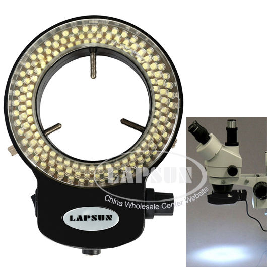 Microscope Camera Lamp,144 LED Beads Light Source Brightness Adjustable Ring Lamp Black US Plug 