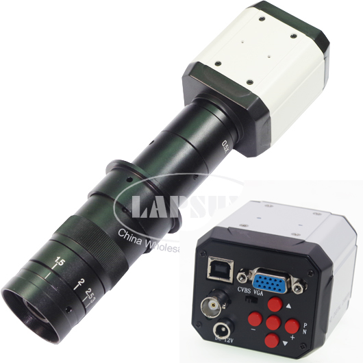 2MP Microscope USB VGA AV Industrial Camera +180X C-mount Lens +8