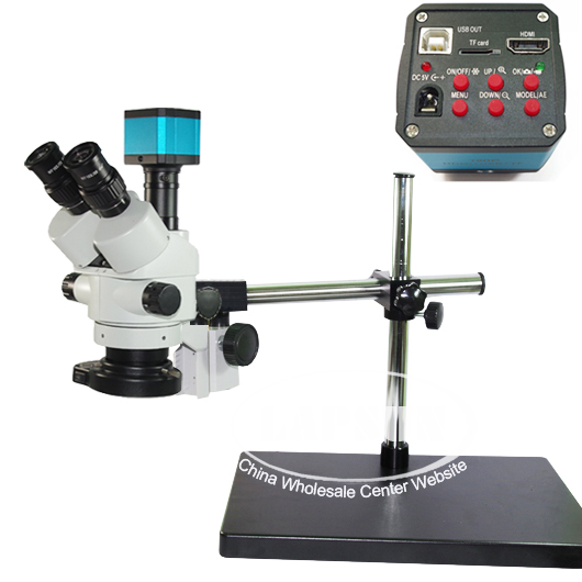 Simul-focal 45X Trinocular Industrial Stereo Microscope USB 1080P HDMI Camera