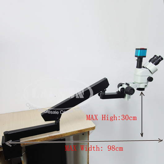 Simul Focal 3.5X - 90X Trinocular Industrial Inspection Zoom Stereo Microscope 14MP USB HDMI Video Camera + Long Arm Heavy Stand