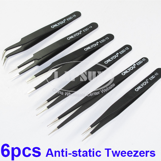 6pcs ESD Anti-Static Stainless Steel Tweezer Set Tweezers Maintenance Tools Kits