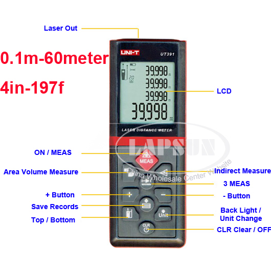 UNI-T UT391 Handheld Laser Distance Meter Digital Area Volume Measure 60meter